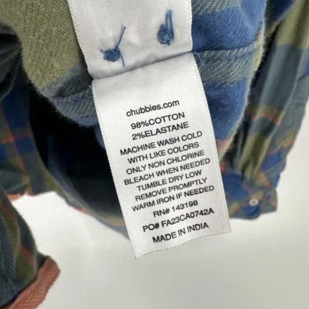 Chubbies NWT Men's Blue & Olive Brown Plaid BE GLAD WEAR Shirt, Size Large - Picture 7 of 8